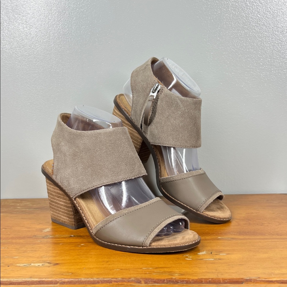 Toms Taupe Suede & Leather Open-Toe Block Heel Sandals